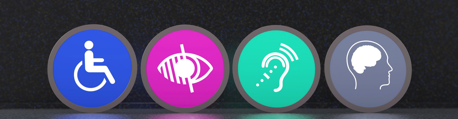 Barrierefreiheit Icons, die für verschiedene Arten von Behinderungen stehen. Symbolbild für digitale Barrierefreiheit