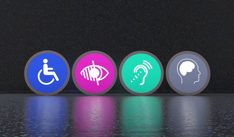 Barrierefreiheit Icons, die für verschiedene Arten von Behinderungen stehen. Symbolbild für digitale Barrierefreiheit